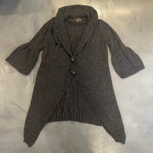 Nellik Women’s Long Cardigan 100% Alpaca Gray XS Toggle Button Wrap 3/4 Sleeve